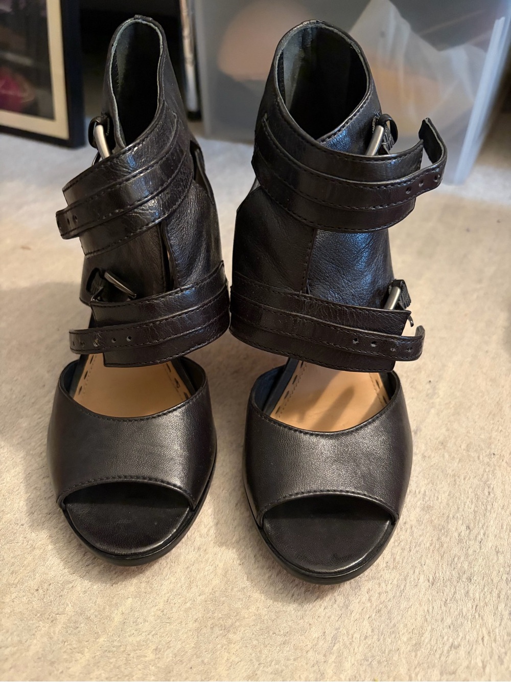 Coach Black Strappy Open-Toe Heels with Buckle Wraps